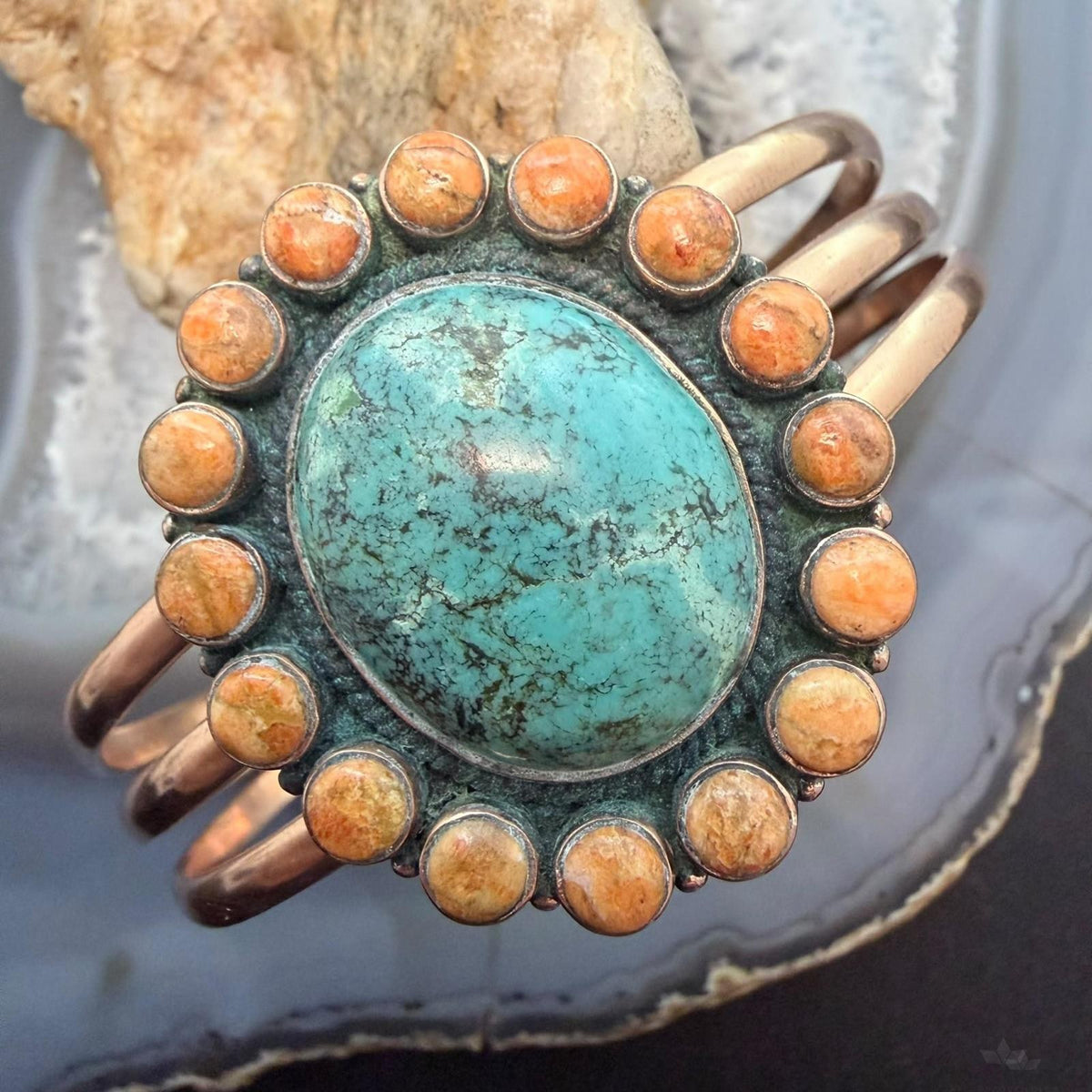 Copper Southwestern Style Tibetan Turquoise & Spiny Oyster Bracelet For Women
