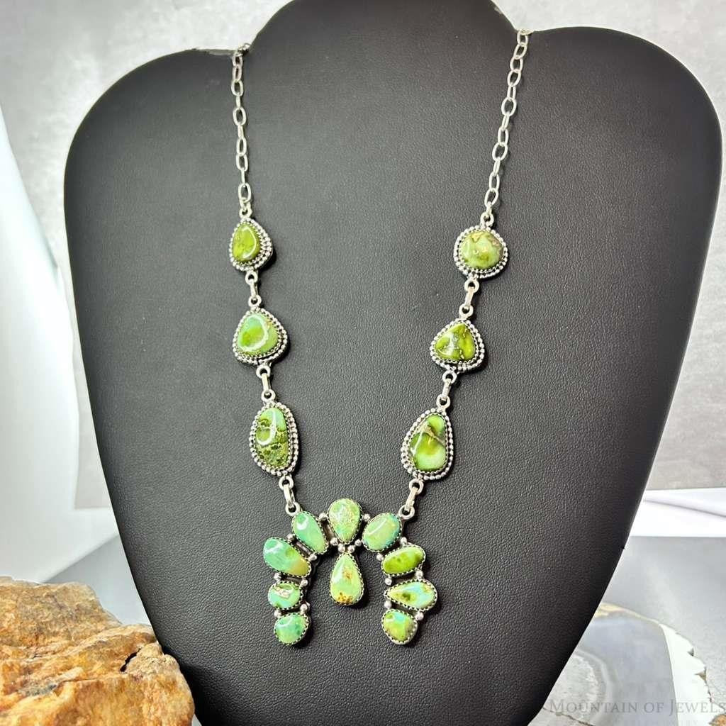 Sterling Silver Southwestern Style Sonora Gold Turquoise Naja 20" Necklace For Women