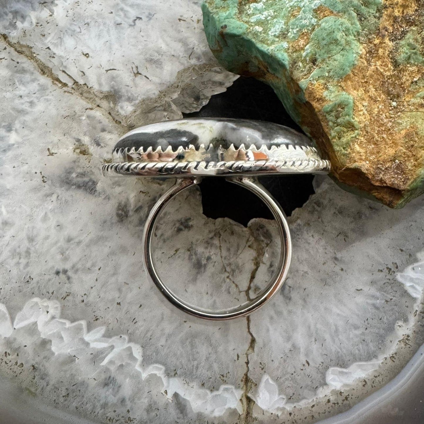 Sterling Silver Southwestern Style White Buffalo Heart Ring Size 6 For Women
