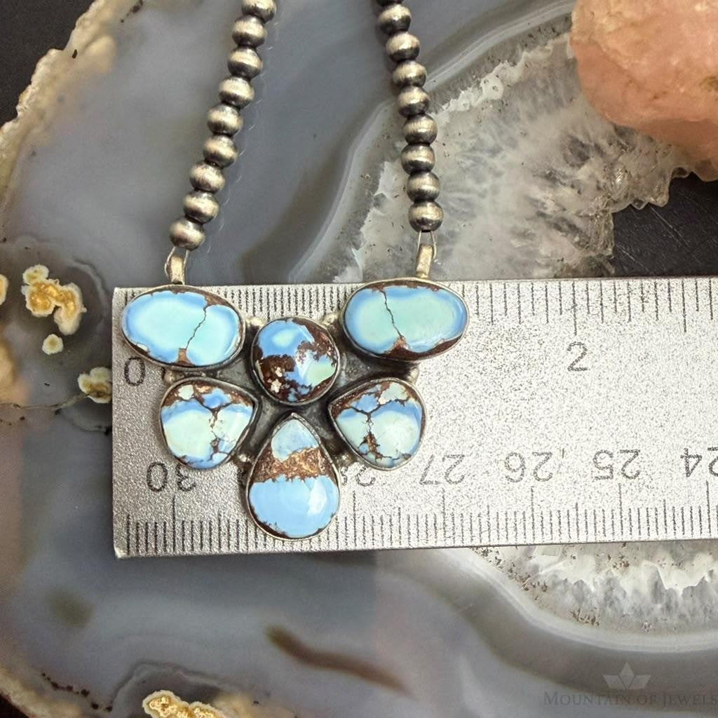 Sterling Silver Southwestern Style Golden Hill Turquoise Cluster 23" Lariat For Women