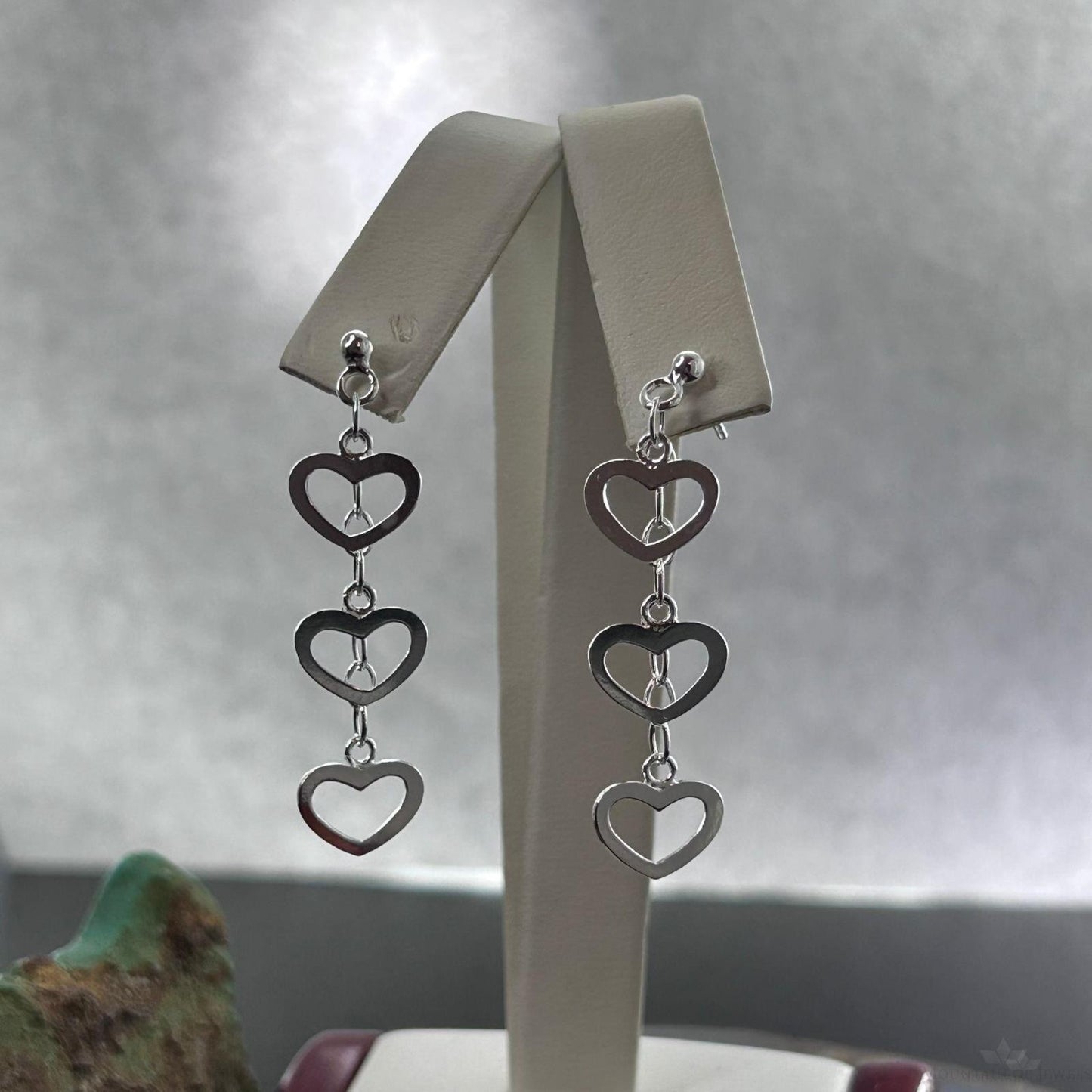 Sterling Silver 3 Cutout Hearts Fashion Dangle Earrings For Women