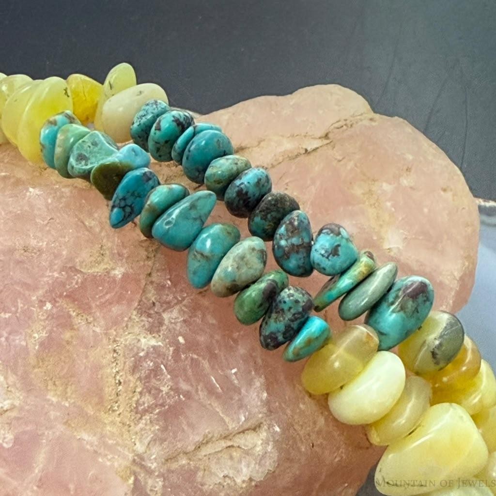 Desert Rose Trading Sterling Silver 2 Strand Turquoise & Yellow Opal Necklace For Women