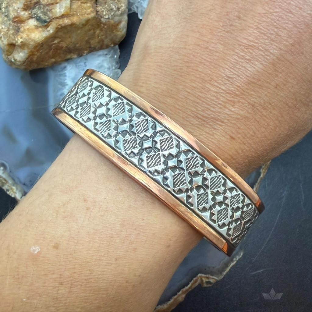 Wylie Secatero Navajo Sterling Silver & Copper Stamped Bracelet For Men #5