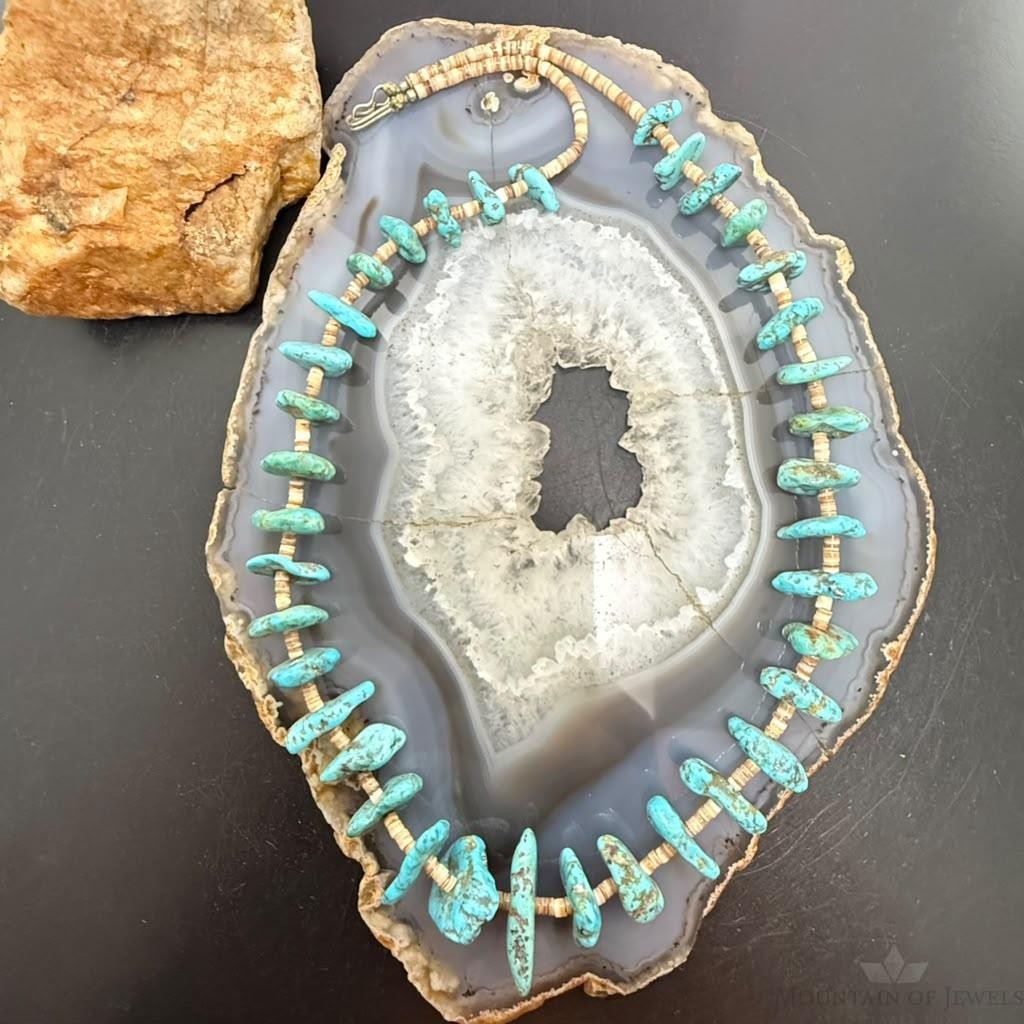 Vintage Native American Chunky Turquoise & Heishi Beads 20" Necklace For Women