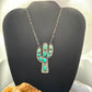 Sterling Southwestern Style Kingman Turquoise Cactus Pendant 20.5" Necklace