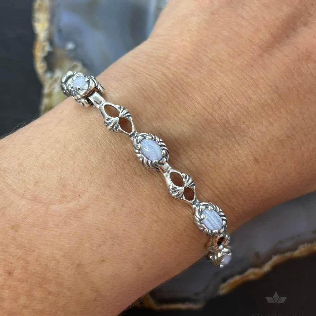 Carolyn Pollack Sterling Silver Oval Blue Lace Agate Link Bracelet For Women