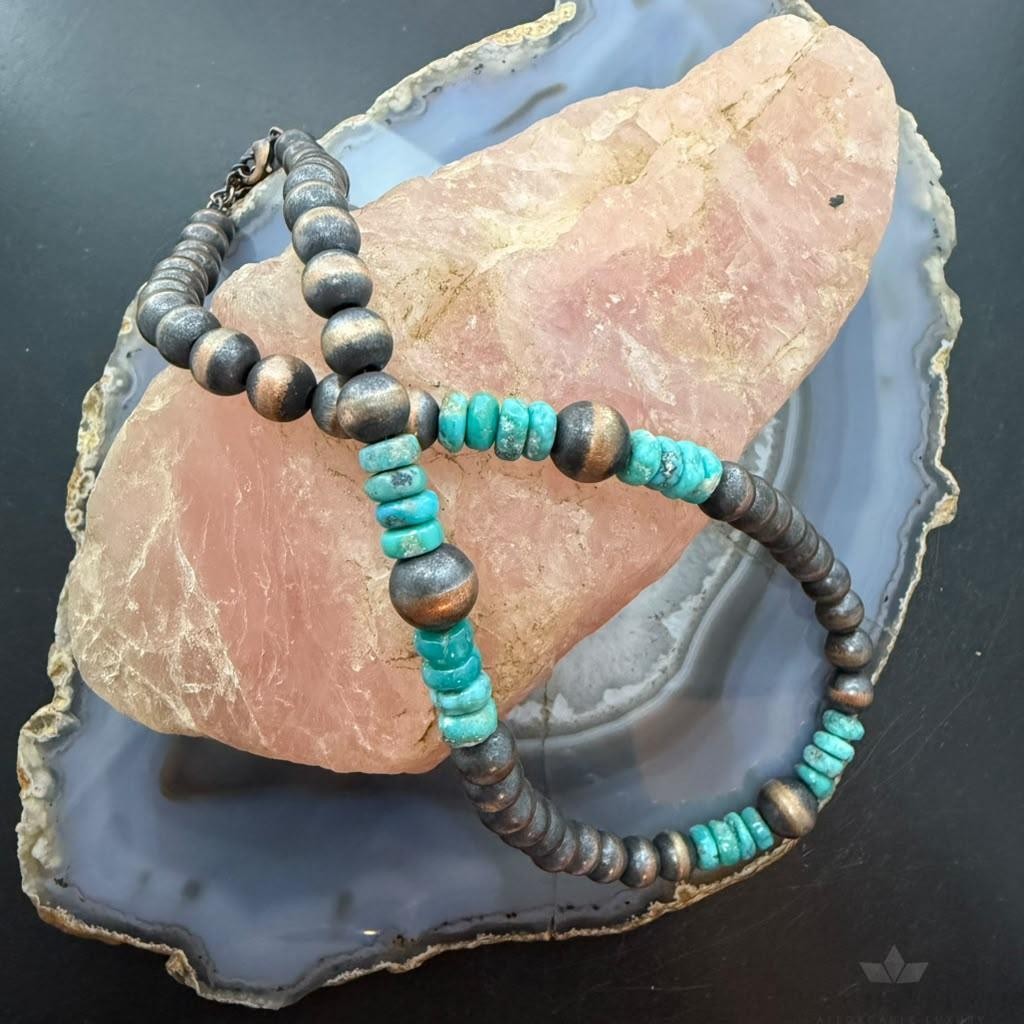 Southwestern Style Copper 8-10mm Navajo Pearl Beades &Turquoise 18"-20" Necklace For Women