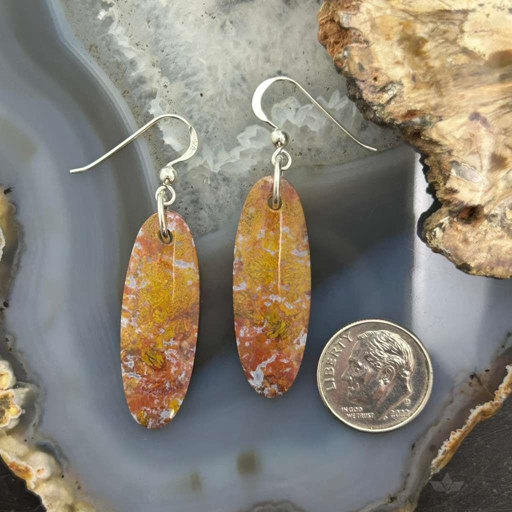 Sterling Silver Oval Plum Moss Agate Slab Dangle Earrings For Women #519
