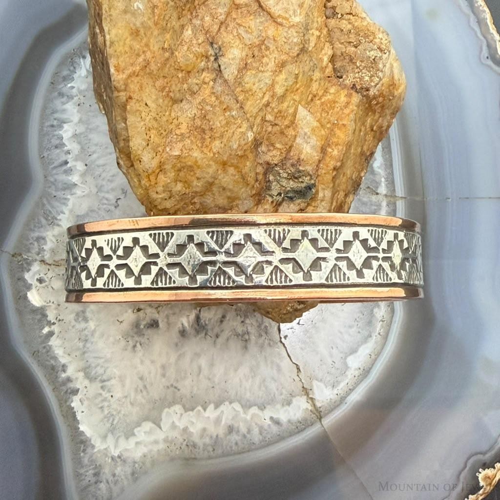 Wylie Secatero Navajo Sterling Silver & Copper Stamped Bracelet For Women #3