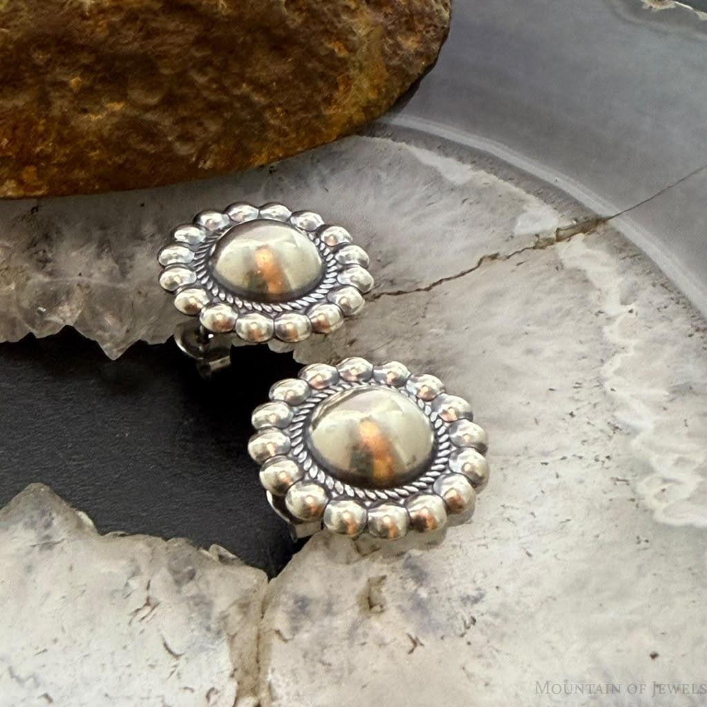 Native American Sterling Silver Round Dome Decorated Stud Earrings For Women #1