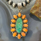 Sterling Silver Southwestern Spiny Oyster & Emerald Valley Turquoise Cluster Pendant For Women