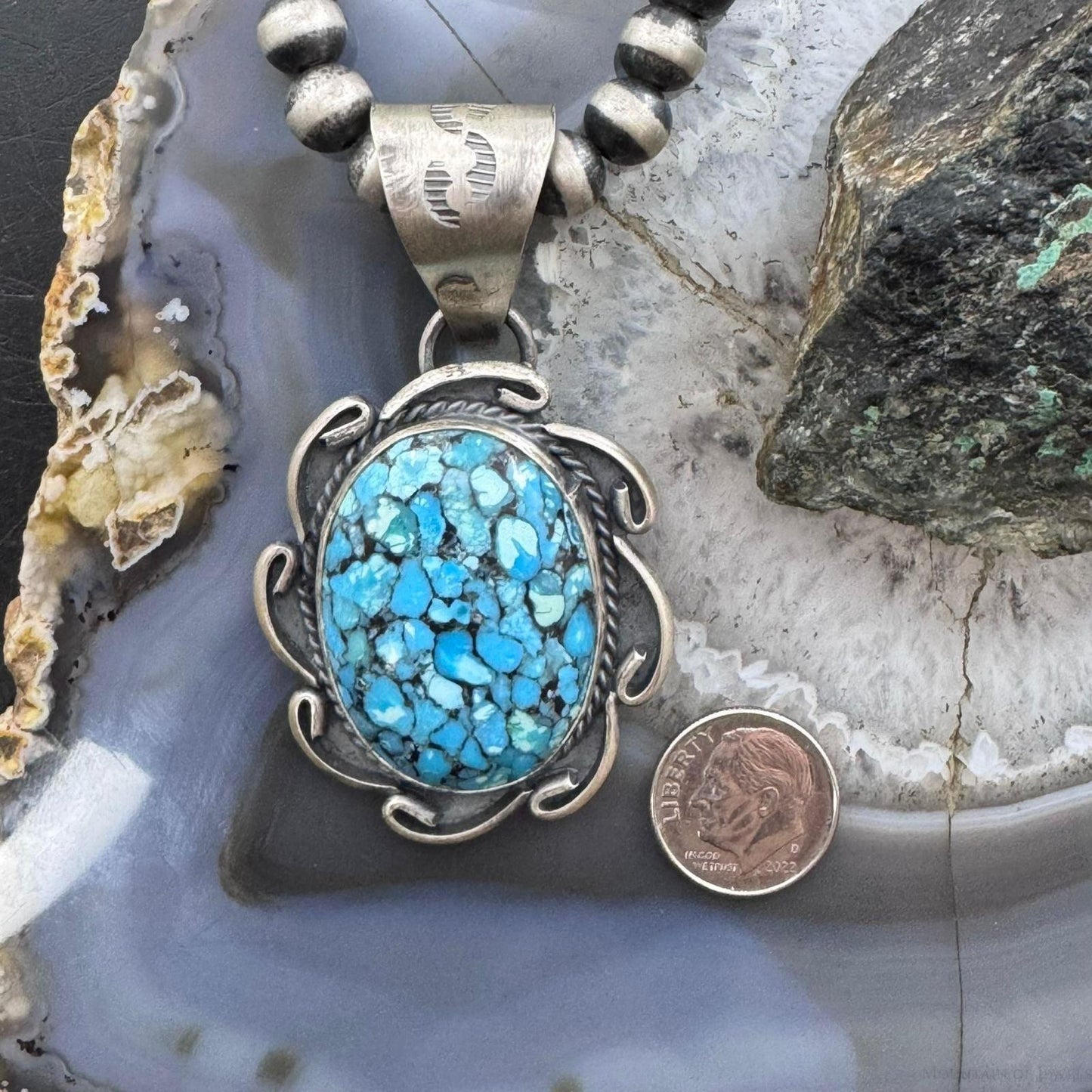 Gilbert Nez Native American Sterling Silver Composite Kingman Turquoise Pendant For Women