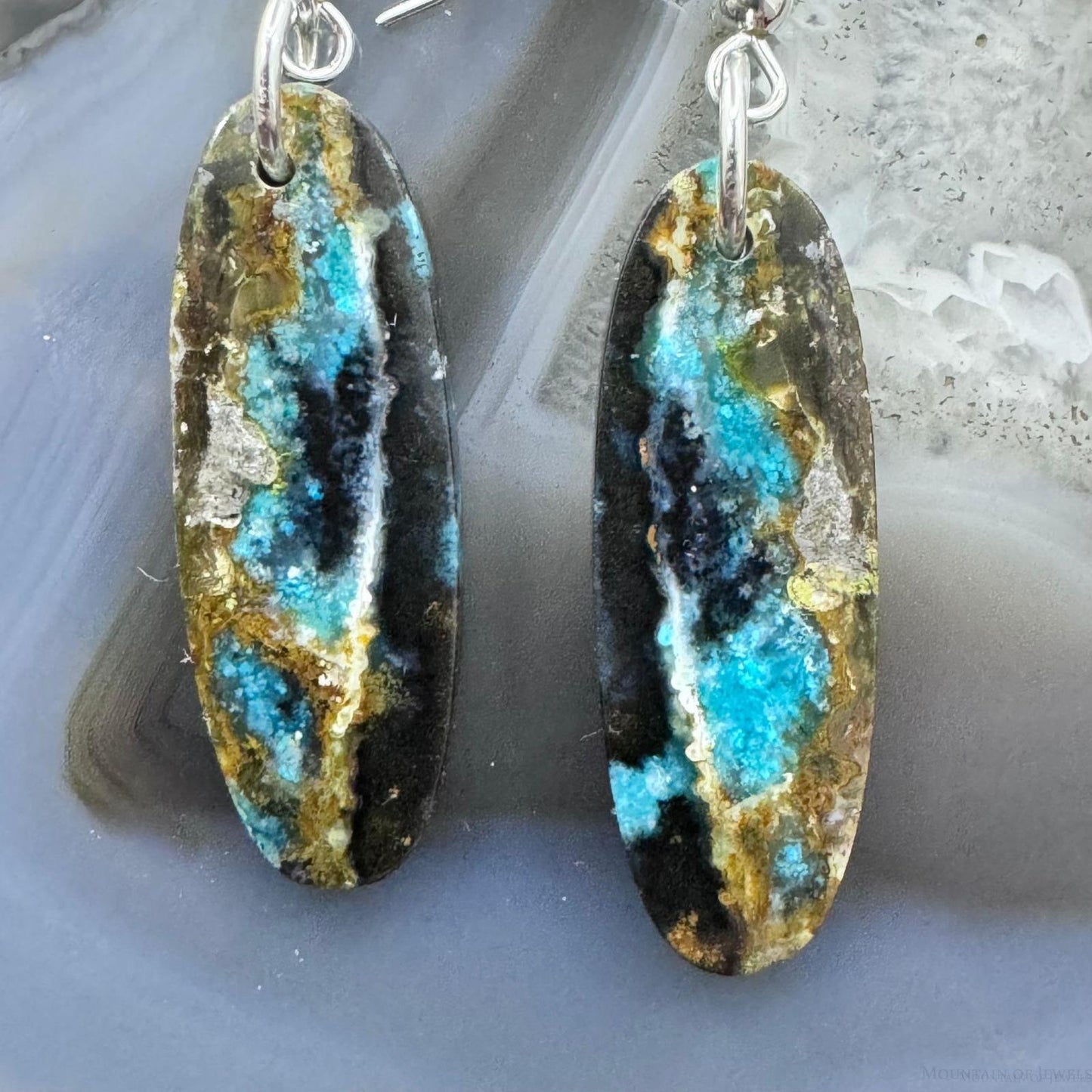 Sterling Silver Oval Chrysocolla Slab Dangle Earrings For Women #216