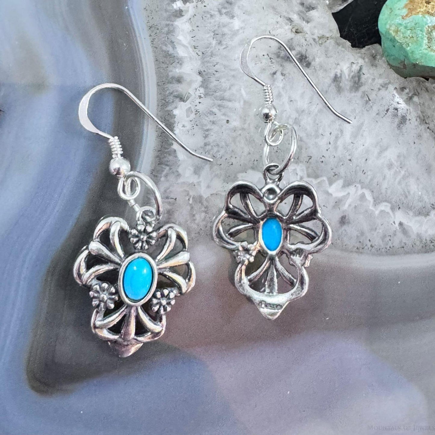 Carolyn Pollack Sterling Silver Turquoise Floral Dangle Earrings For Women