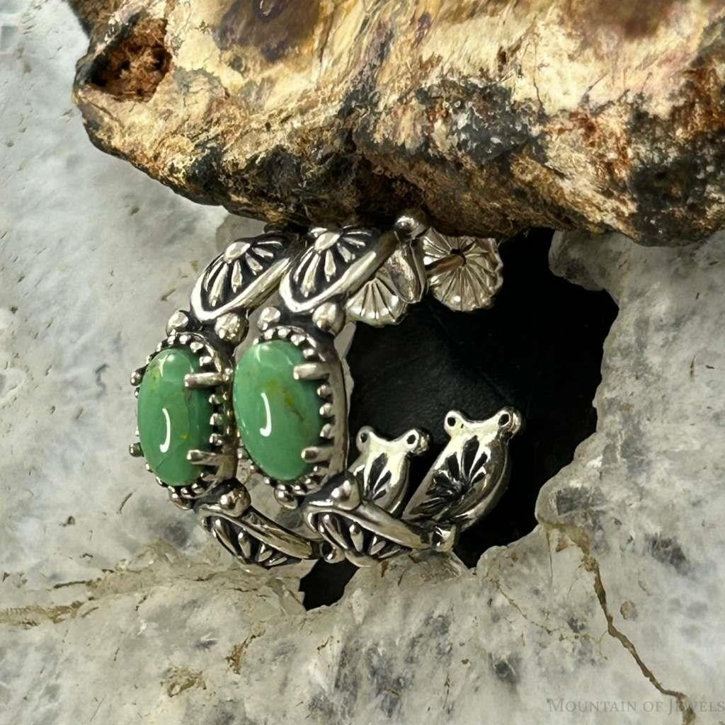 Carolyn Pollack Sterling Silver Green Turquoise w/Concho Hoop Earrings For Women