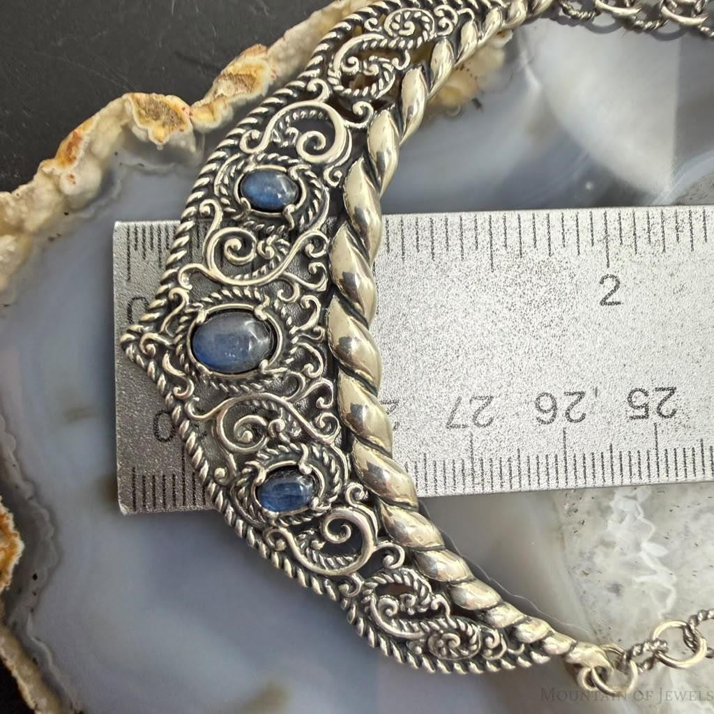 Carolyn Pollack Sterling Silver 3 Oval Labradorite 19" Swirl Decorated Necklace For Women
