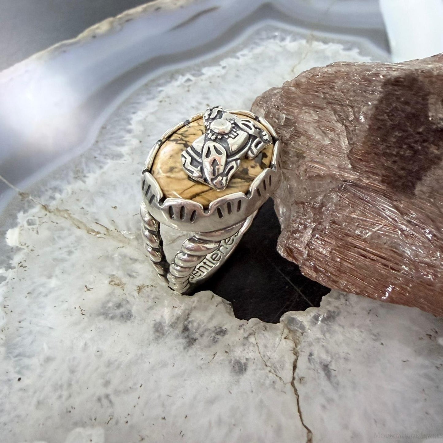 Carolyn Pollack Vintage Sterling Silver Picture Jasper w/Doa & Zia Ring Size 9 For Women