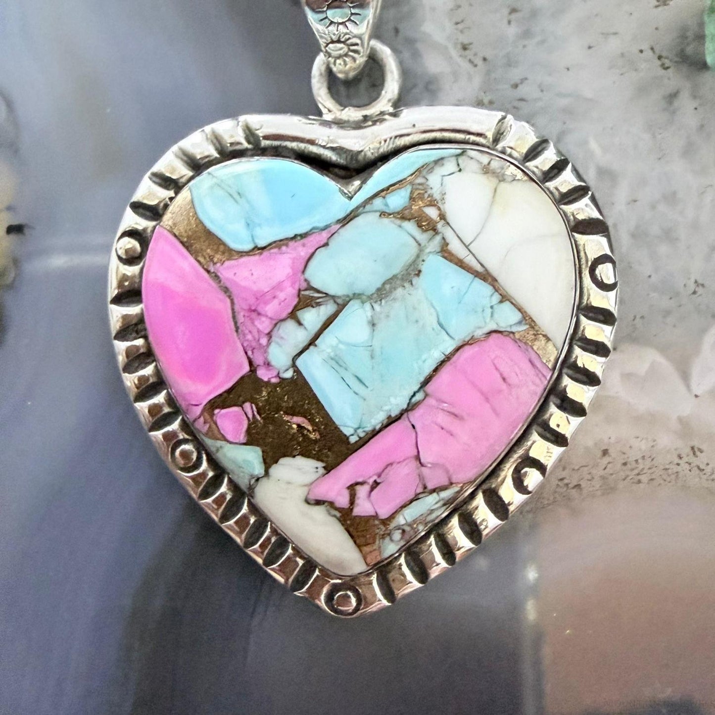 Sterling Silver Southwestern Style Cotton Candy Heart Pendant For Women