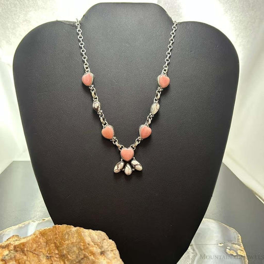 Sterling Silver Southwestern Style Pink Conch & Wild Horse Lariat 22" Necklace For Women