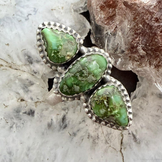 Sterling Silver Southwestern Style 3 Sonora Gold Turquoise Adjustable Ring For Women