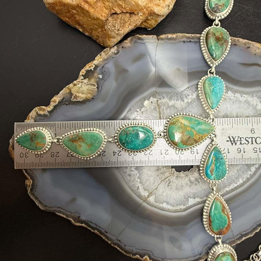 Sterling Silver Southwestern Style Royston Turquoise Lariat 30" Necklace For Women