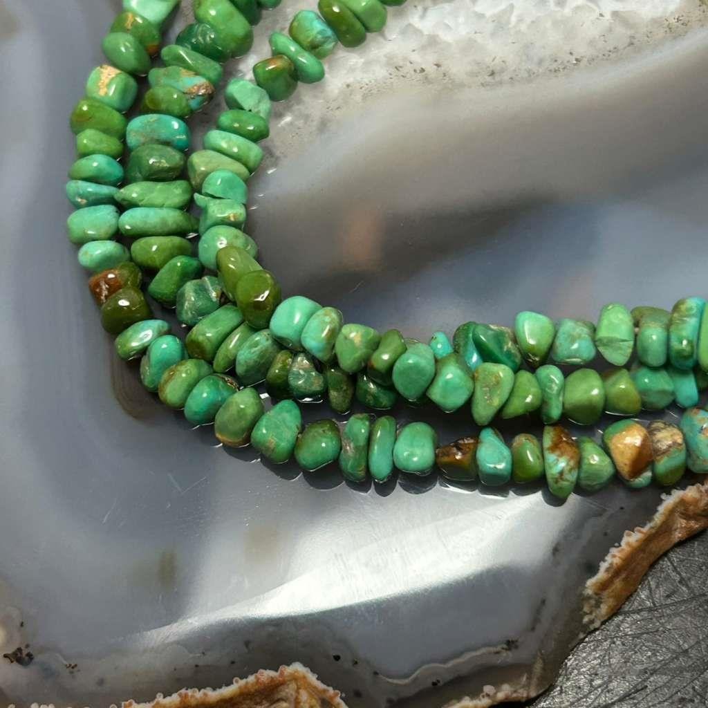 Vintage Native American 3 Strands Natural Turquoise Heishi Necklace For Women
