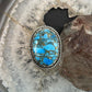 Sterling Silver Southwestern Style Oval Blue Copper Turquoise Ring Size 8.5 For Women