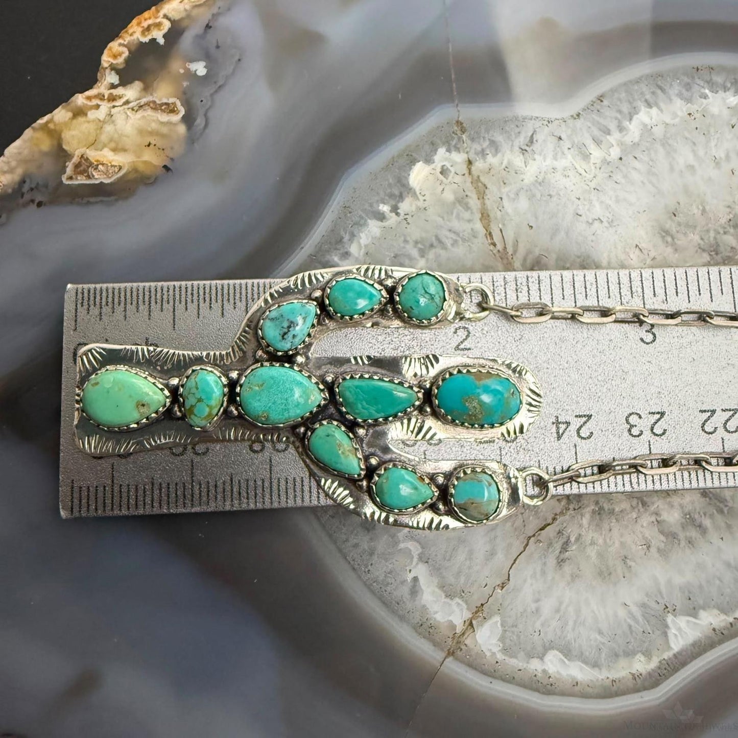 Sterling Southwestern Style Kingman Turquoise Cactus Pendant 22.5" Necklace #1