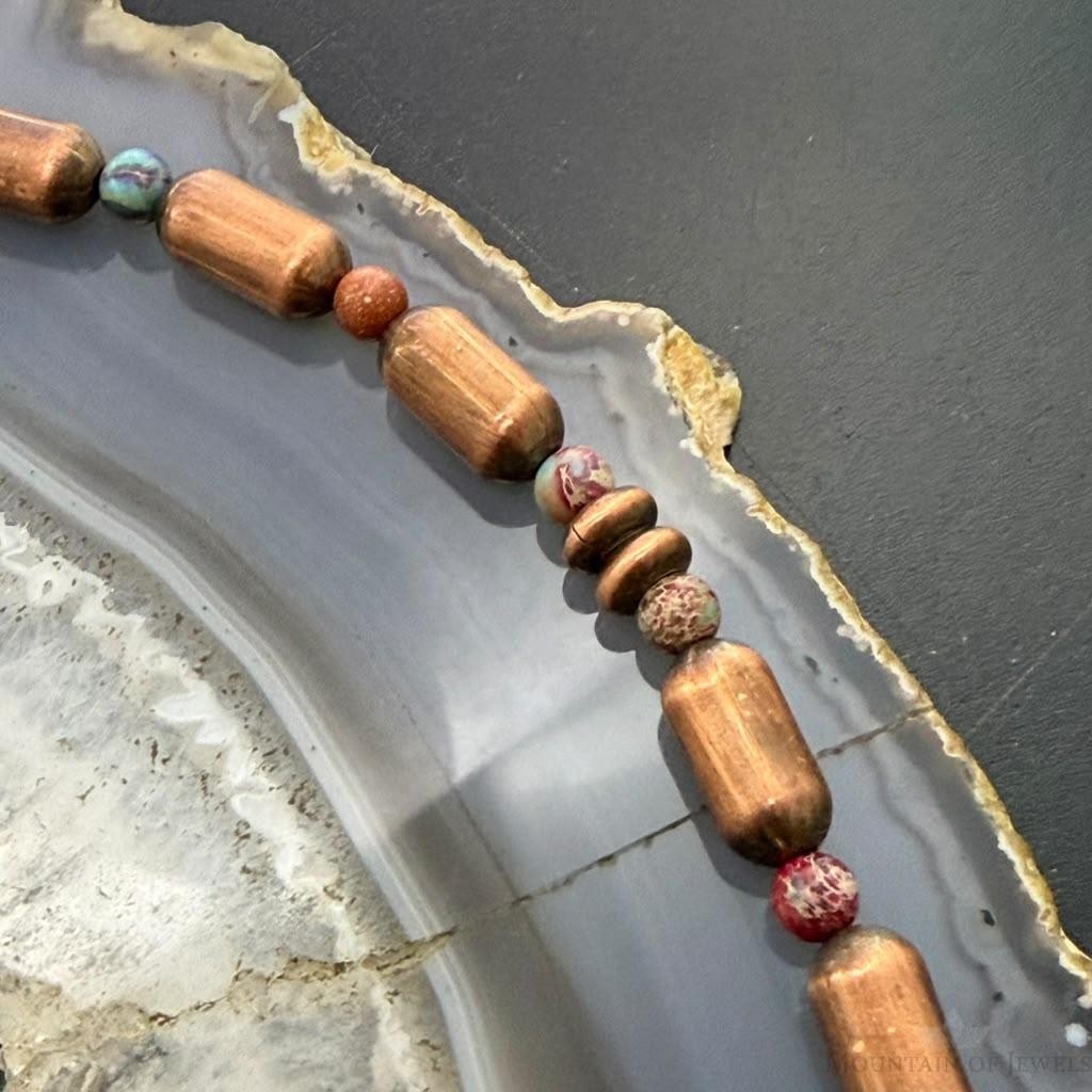 Southwestern Style Copper Navajo Pearl & Cylinder w/Multistone 18" Necklace #2