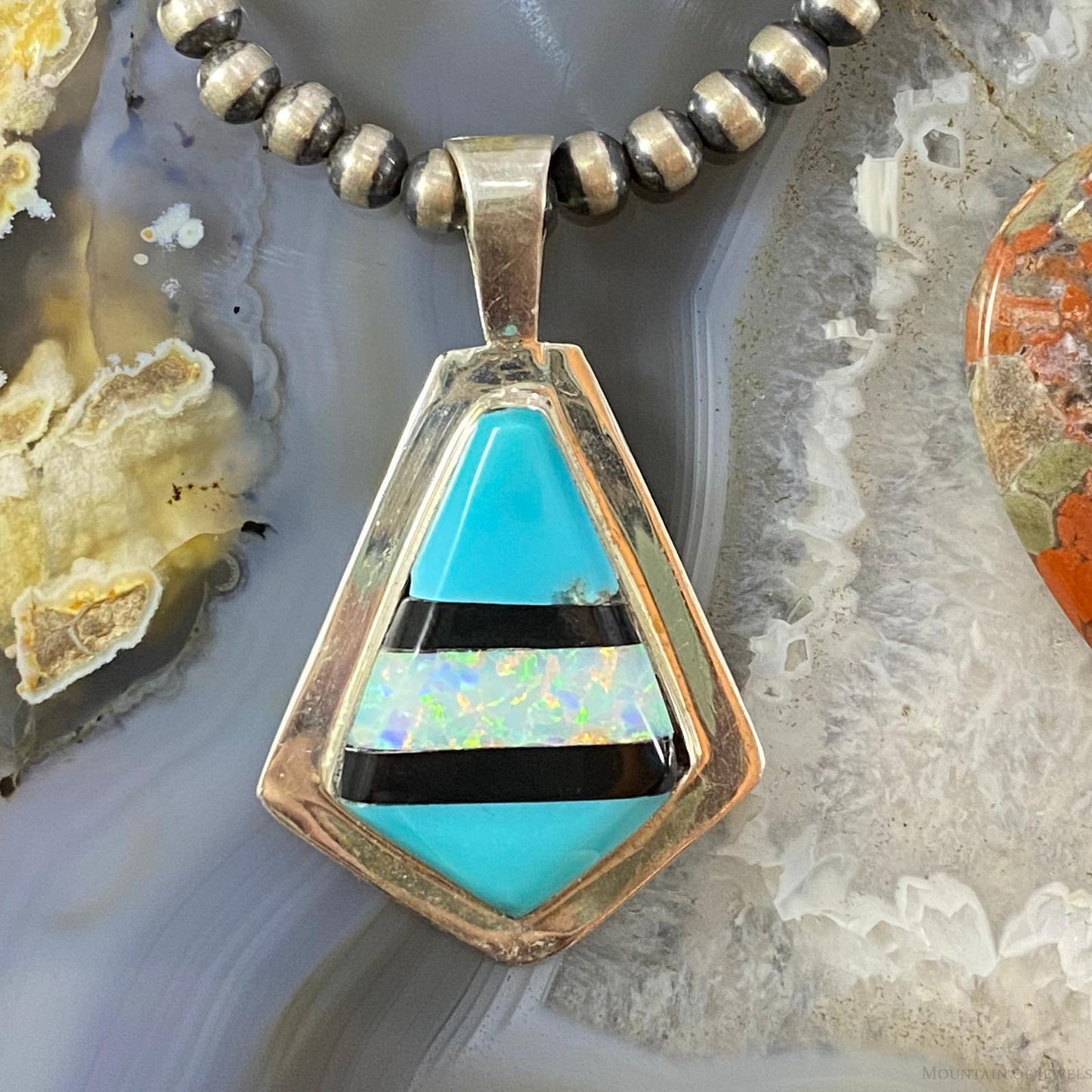 Christine Wolf Sterling Silver Turquoise/Opal/Onyx Inlay Kite Pendant For Women
