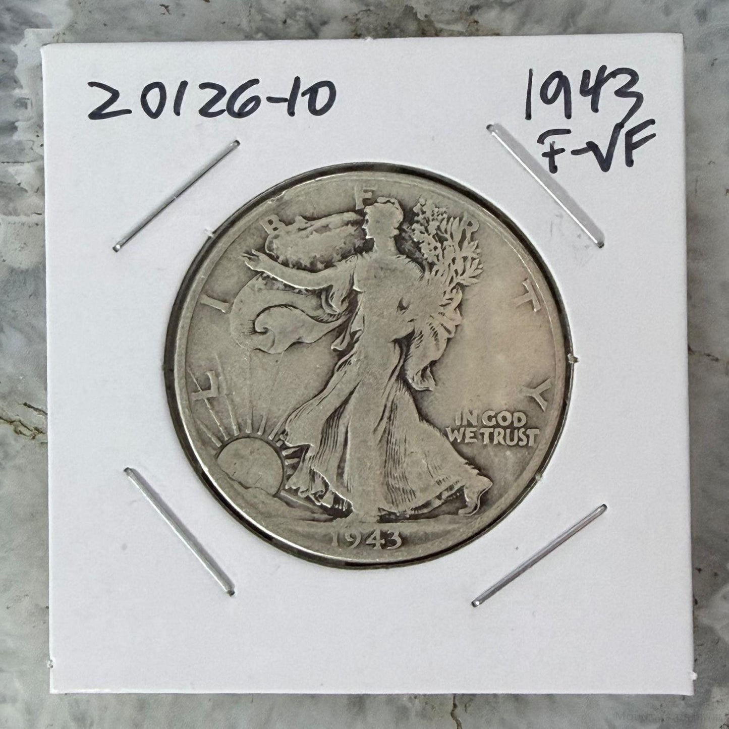 1943 US Walking Liberty Half Dollar 90% Silver F-VF #20126-10