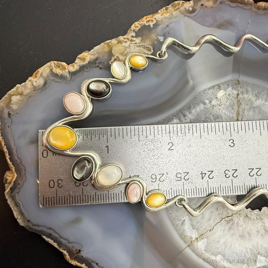 Carolyn Pollack Sterling Silver Yellow & Pink MOP & Smoky Quartz Zigzag Necklace For Women