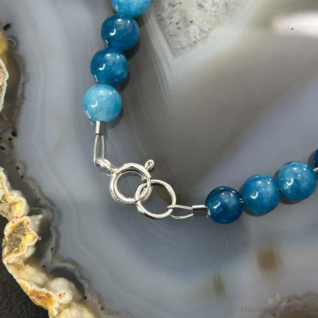 Sterling Silver 6mm Apatite Beads 7" Bracelet For Women