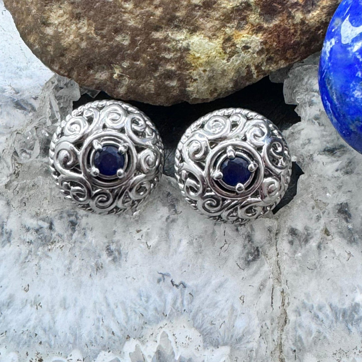 Carolyn Pollack Sterling Silver Faceted Round Sapphire Omega Back Stud Earrings For Women