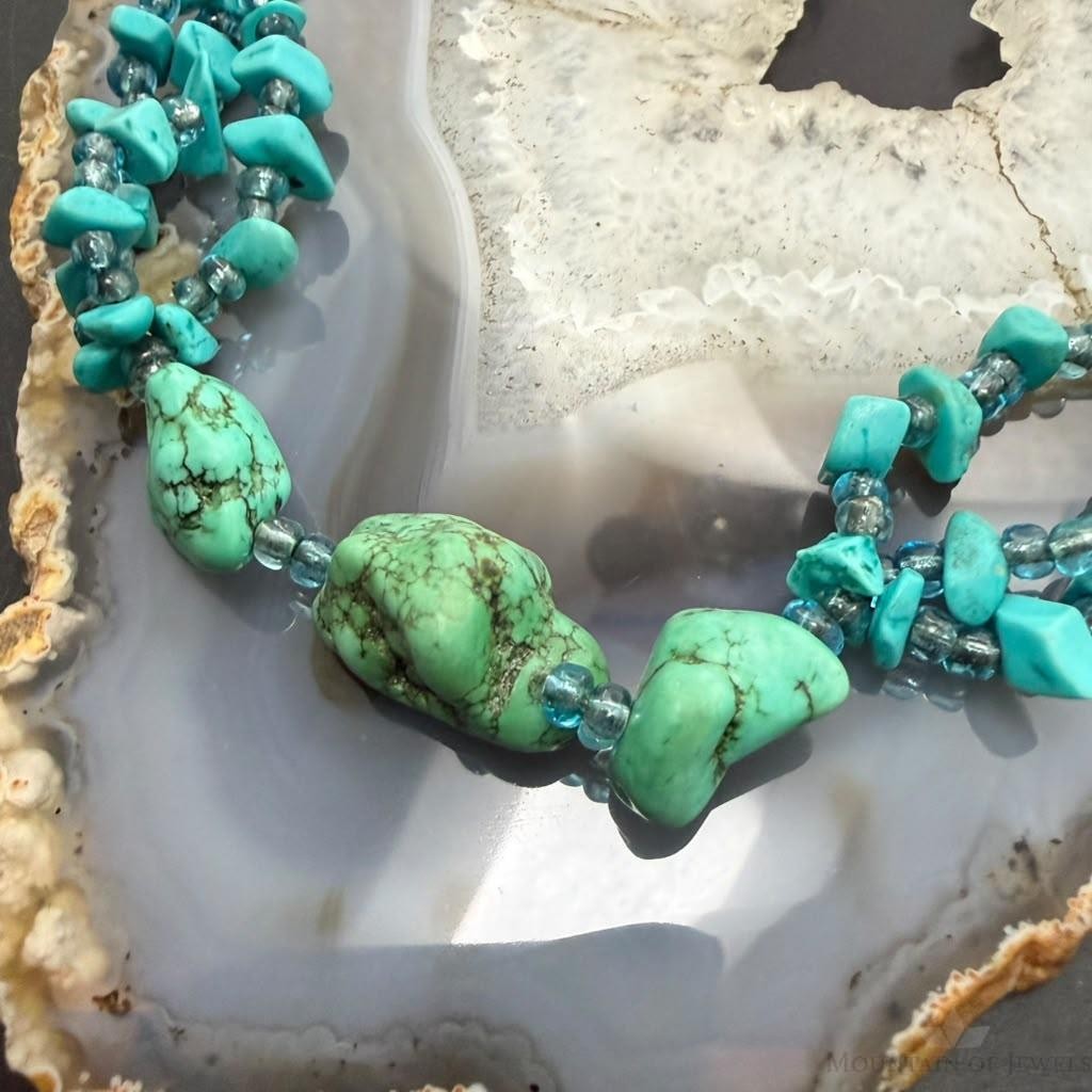 Vintage Native American Rough & Chunky Turquoise & Beads 22" Necklace For Women