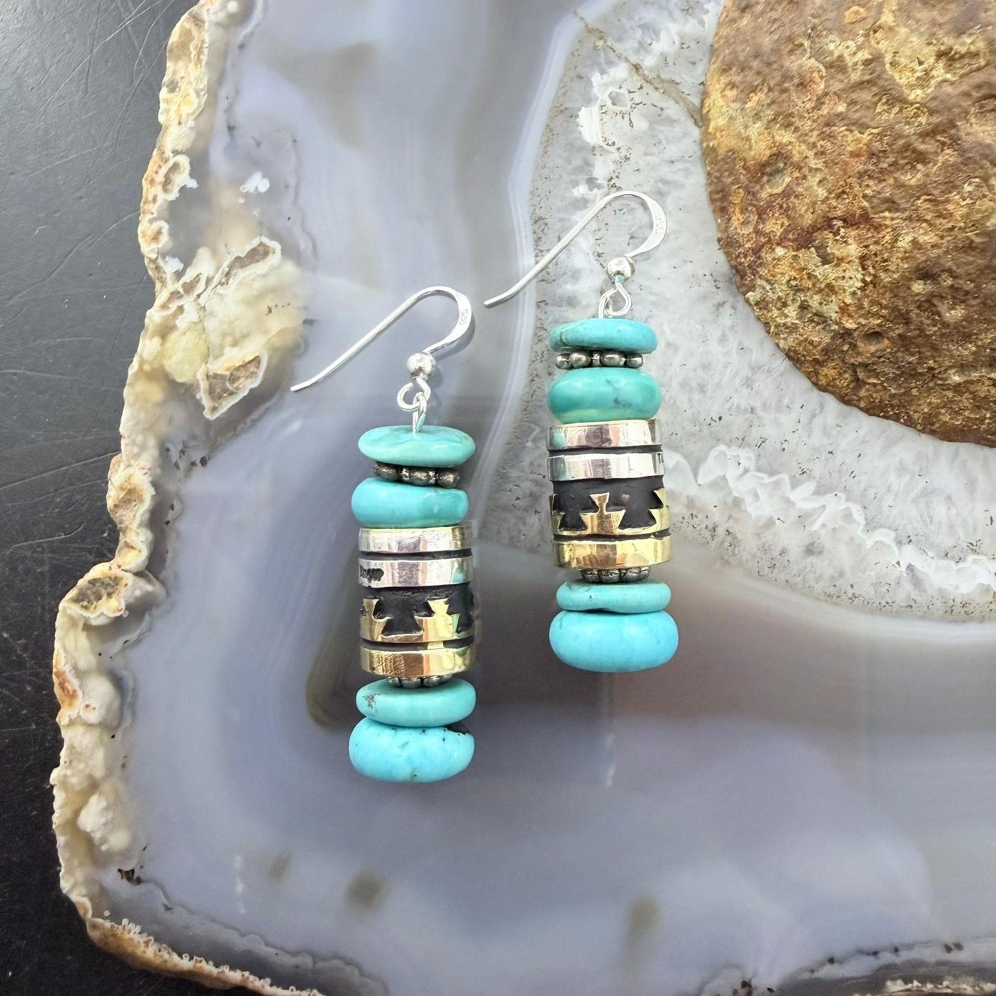 Tommy & Rosita Singer Sterling Silver Turquoise Beads Dangle Earrings For Women