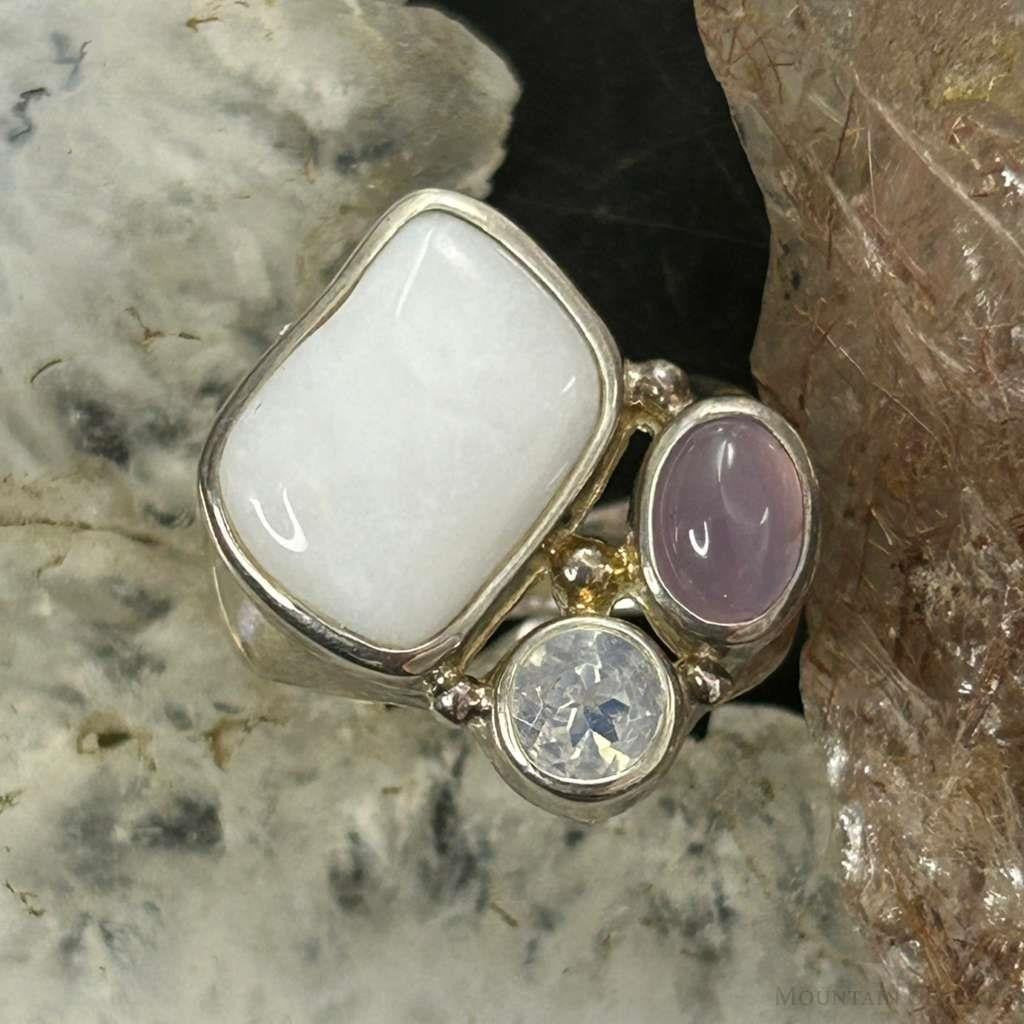 Carolyn Pollack Sterling Silver Multi Stone Decorated Ring Size 6.5 For Women