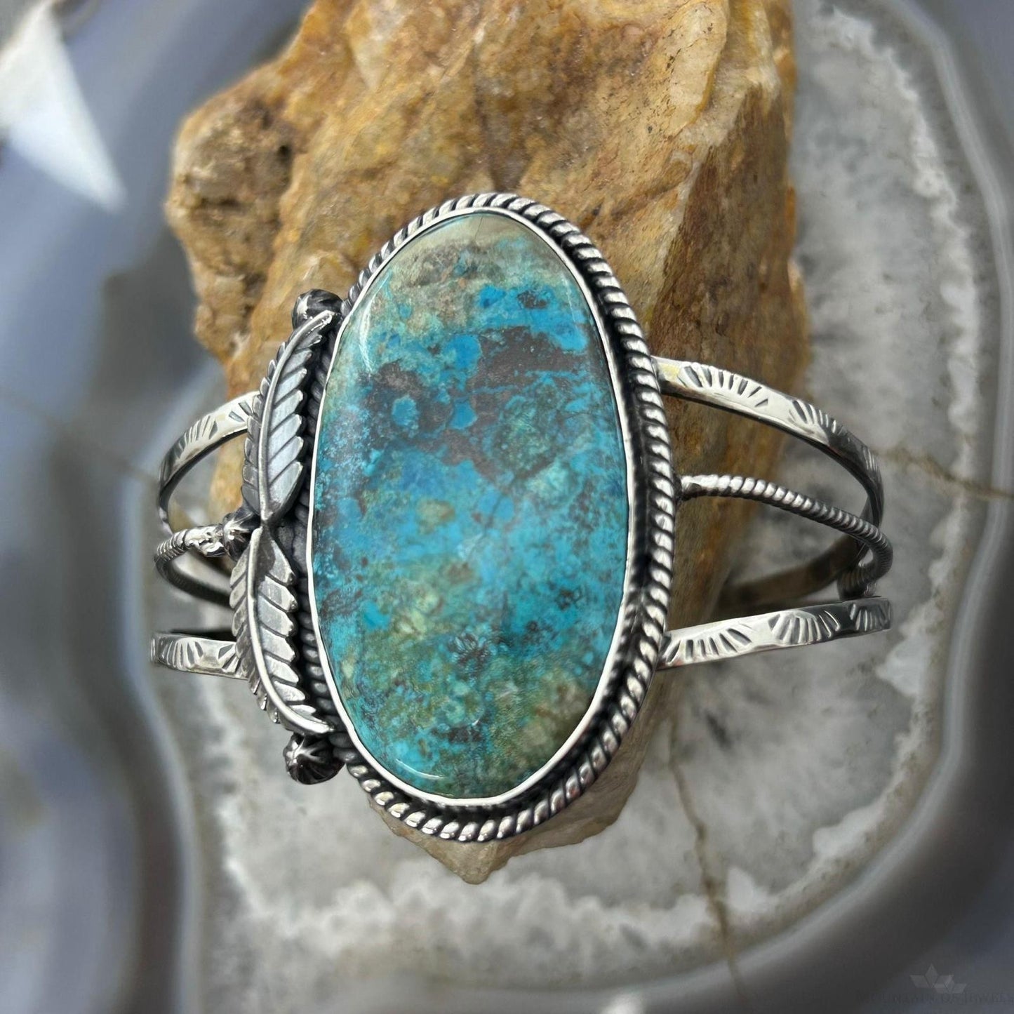 Sterling Silver Southwestern Style Large Oval Shattuckite Bracelet For Women