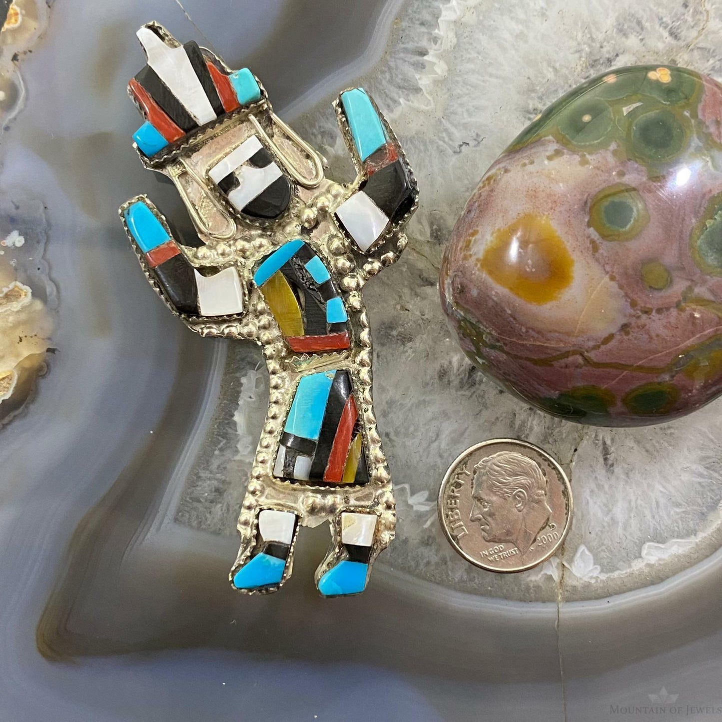 Native American Sterling Silver Multi Color Inlay Rainbow Dancer Unisex Brooch
