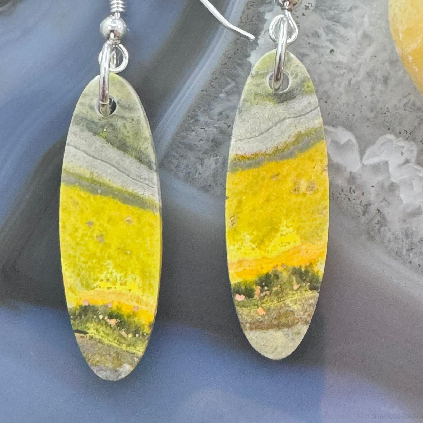 Sterling Silver oval bumblebee jasper slab dangle earrings for authentic women