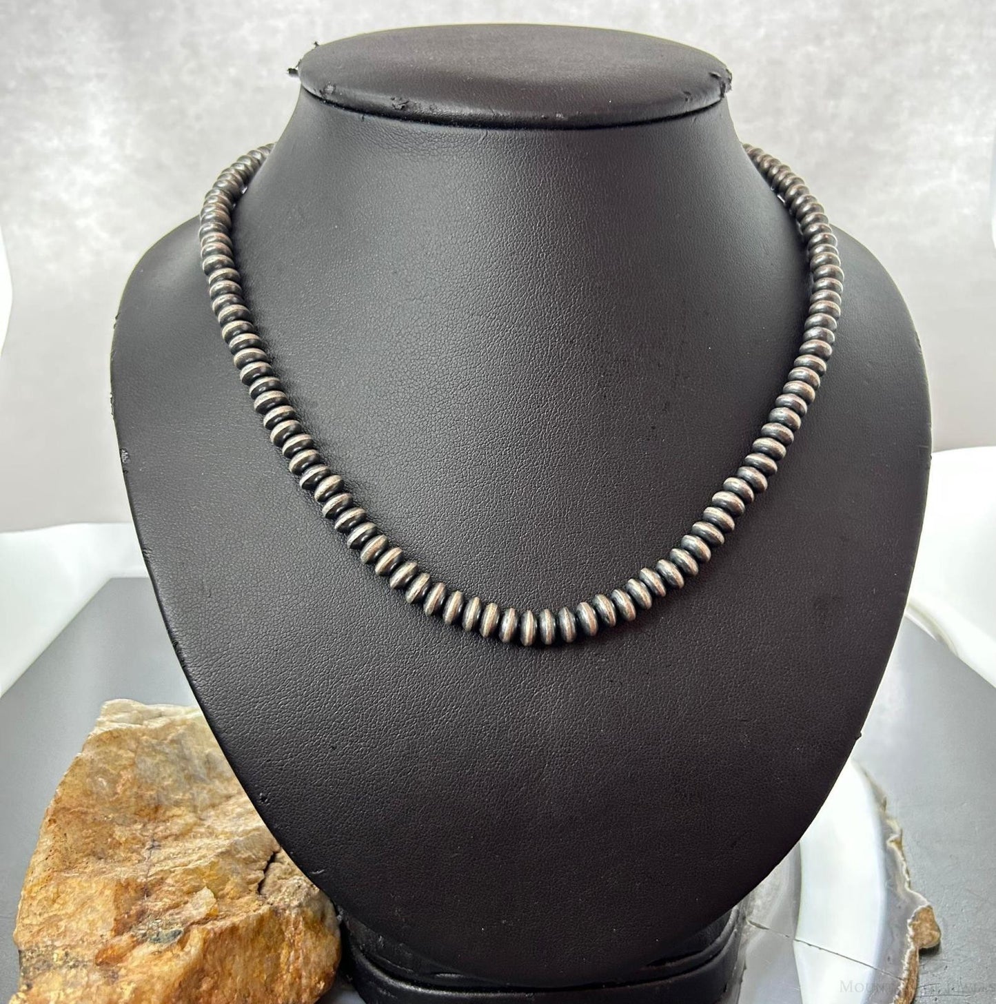 Sterling Silver Southwestern Style 6 mm Saucer Navajo Pearl Beads 16"-18" Necklace For Women