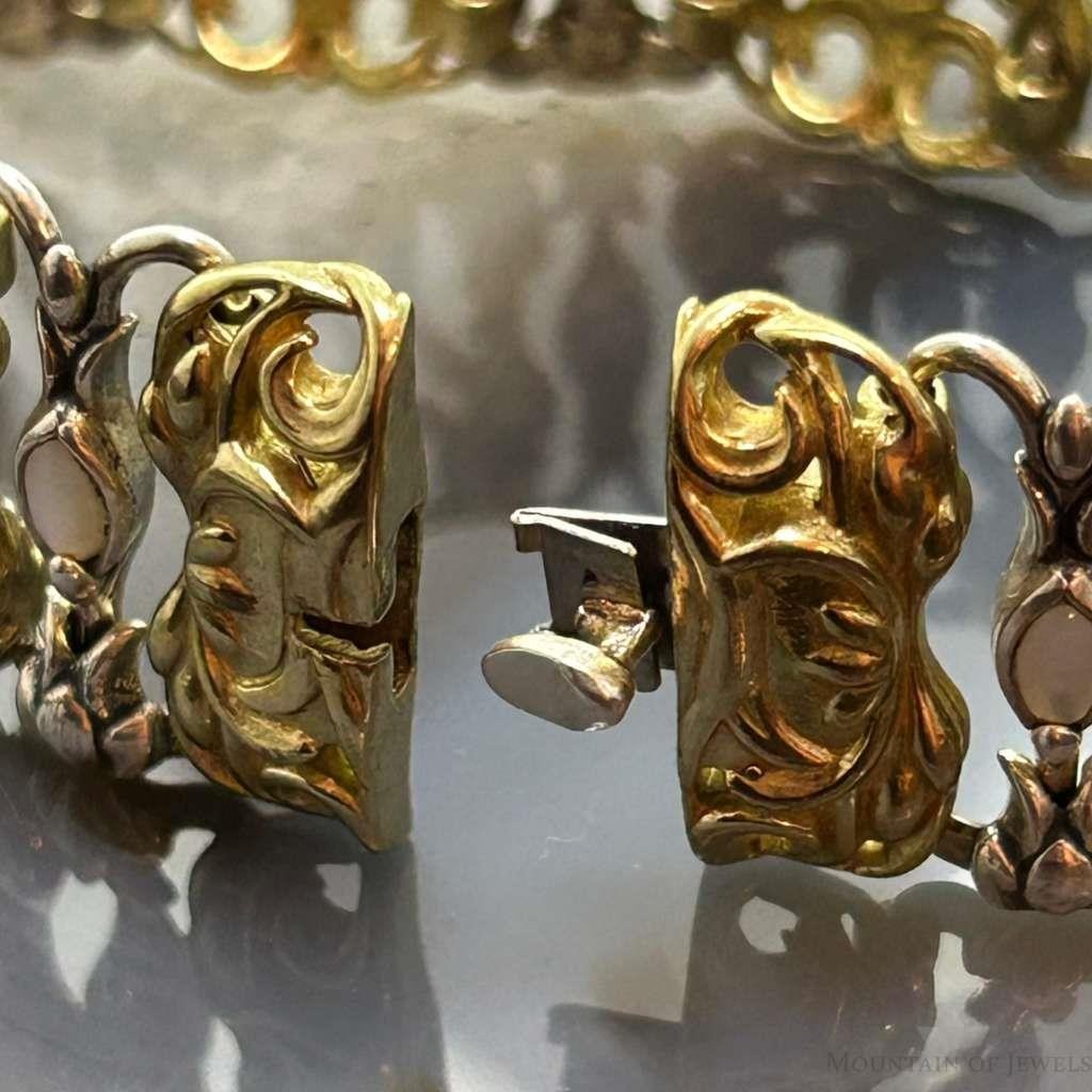 Carolyn Pollack Vintage Brass 8 Marquise MOP Hidden Clasp Bracelet For Women