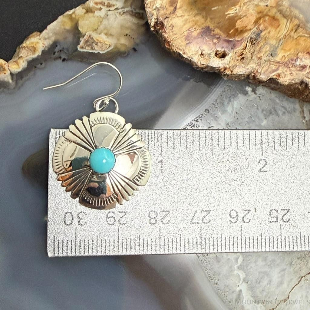 Michael Nez Navajo Sterling Silver Round Turquoise Stamped Dangle Earrings For Women