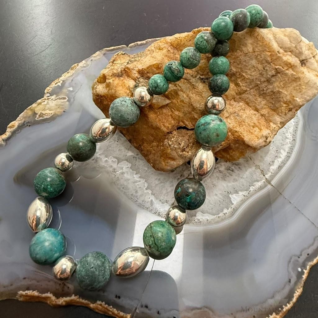 Carolyn Pollack Sterling Silver Chrysocolla Beads & Silver Beads 16"-20" Necklace For Women
