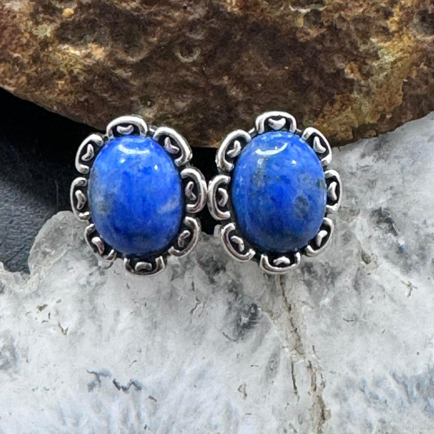 Carolyn Pollack Sterling Silver Oval Denim Lapis Decorated Stud Earrings For Women