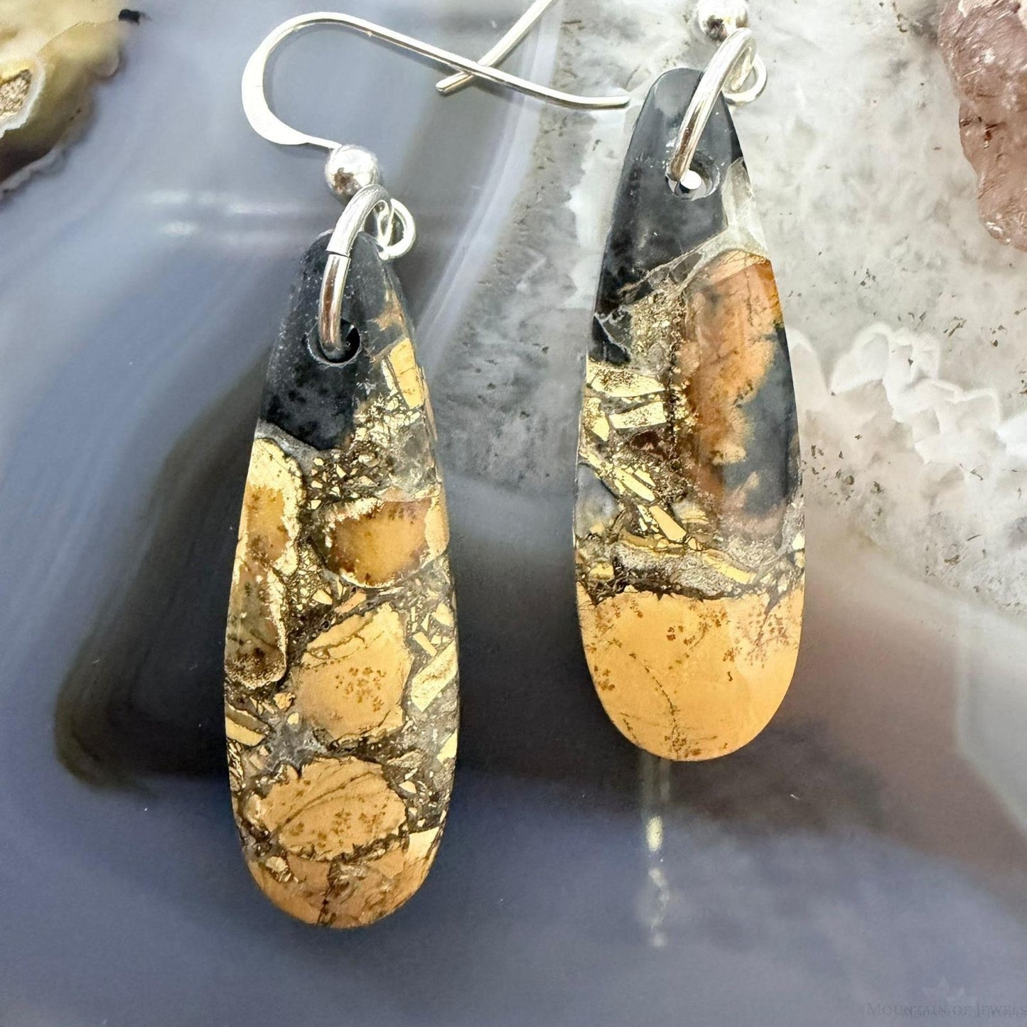 Sterling Silver Teardrop Maligano Jasper Slab Dangle Earrings For Women #501