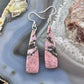 Sterling Silver Elongated Triangle Rhodonite Slab Dangle Earrings For Women #241