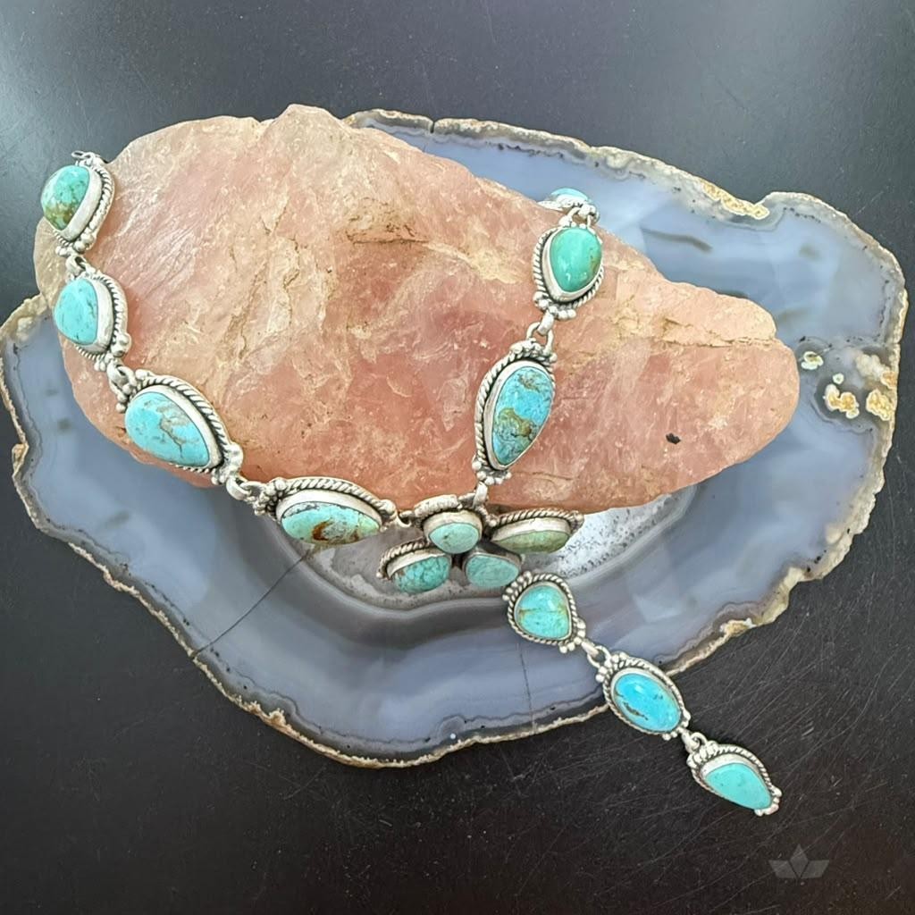 Sterling Silver Southwestern Style Royston Turquoise Lariat 28" Necklace For Women