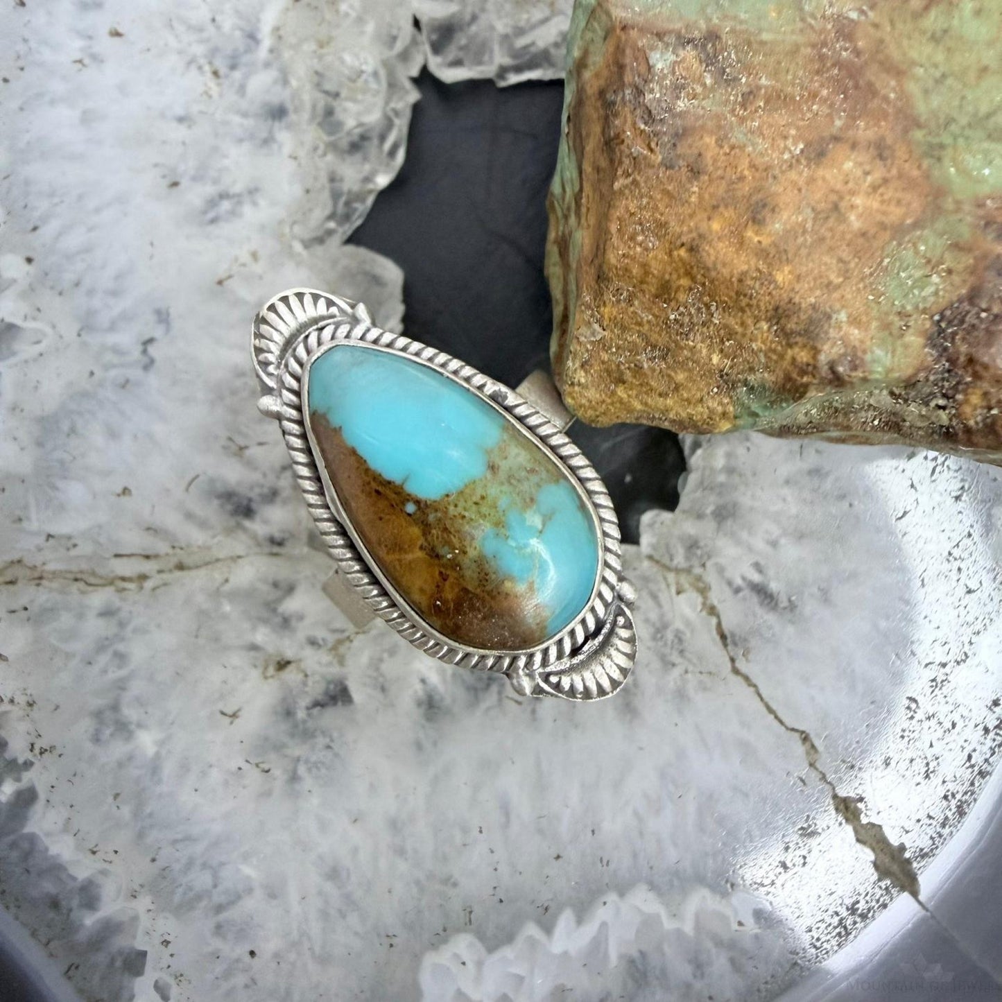 Sterling Silver Southwestern Style Teardrop Kingman Turquoise Adjustable Ring