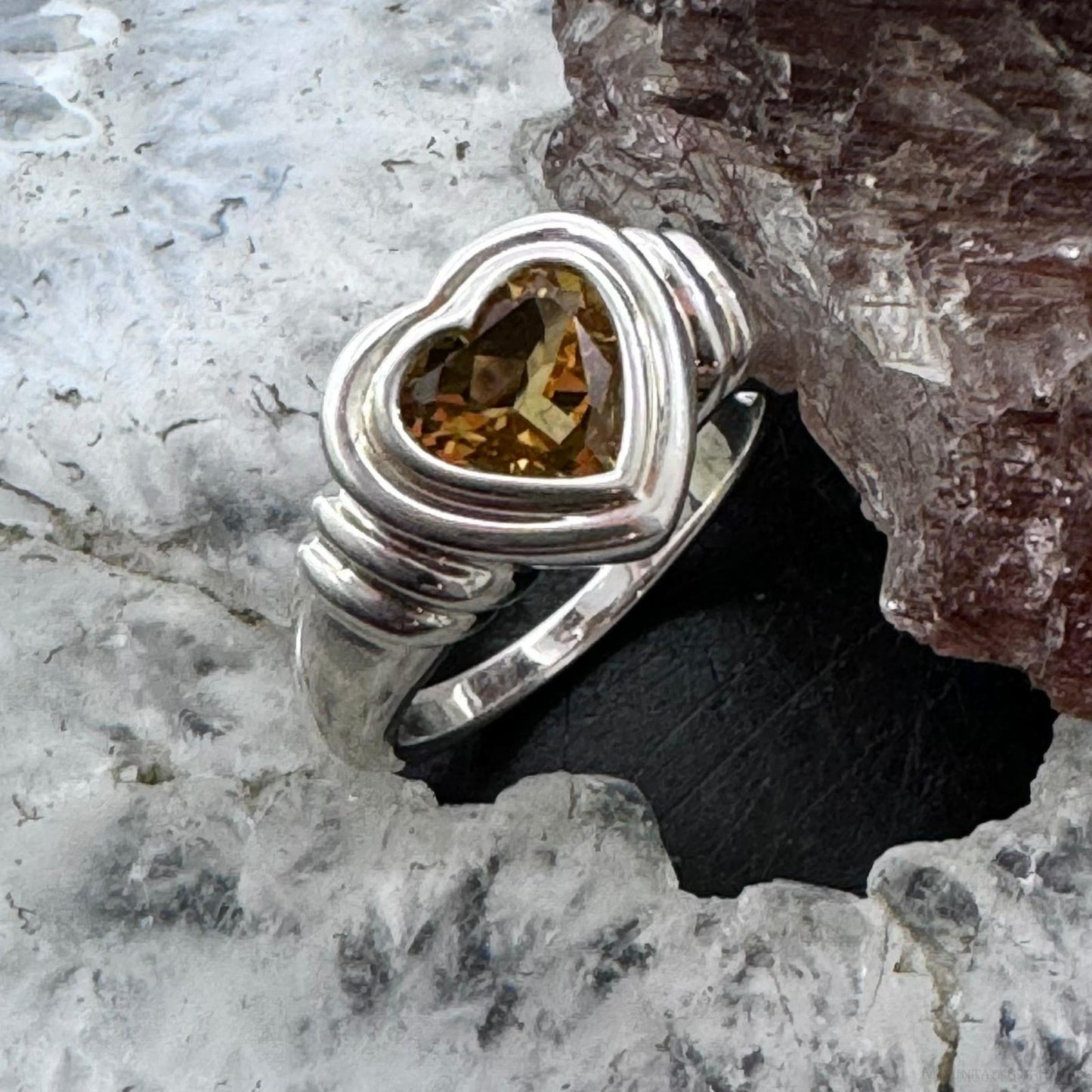 Carolyn Pollack Sterling Silver Faceted Citrine Heart Shape Ring Size 7 For Women